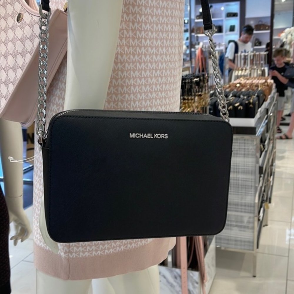 Michael Kors Jet Set Item Large East West Zip Crossbody Leather Black - Picture 15 of 16